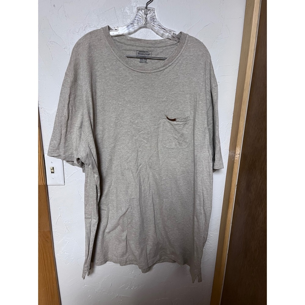Pendleton Mens XXL Oatmeal Heather Grey Short Sleeve Pocket T-Shirt Leather Logo